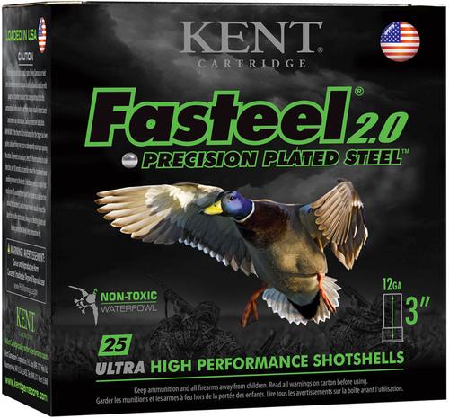 Kent Fasteel 2.0 Precision Plated Steel Shotshells K123FS363, 12 Gauge, 3", 1-1/4 oz, 1500 fps, #3 Shot, 25 Rds/Bx