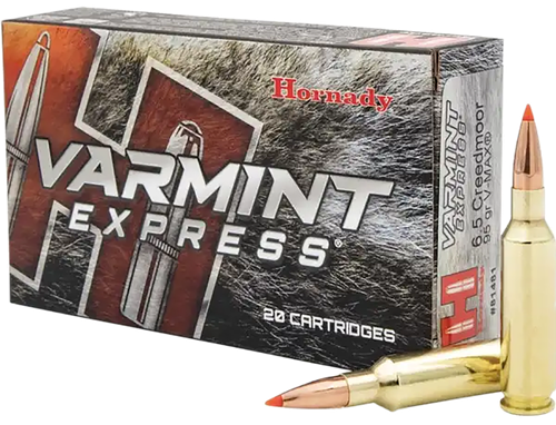 Hornady Varmint Express Rifle Ammunition 81481, 6.5MM Creedmoor, V-Max, 95 GR, 3300 fps, 20 Rd/Bx