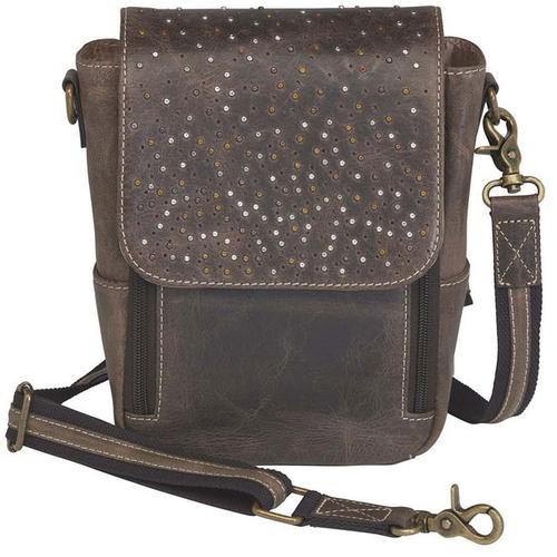 Gun Tote'n Mamas Distressed Leather Cross Body Satchel Brown (GTM-CZY80) Fits Small Pistols & Revolvers, Ambidextrous Hand