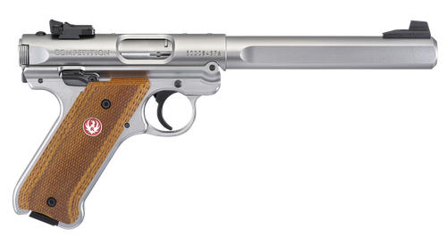 Ruger Mark IV Competition Pistol 40112, 22 Long Rifle, 6.88", Laminate Wood Grips, Stainless Steel Finish, 10 Rds