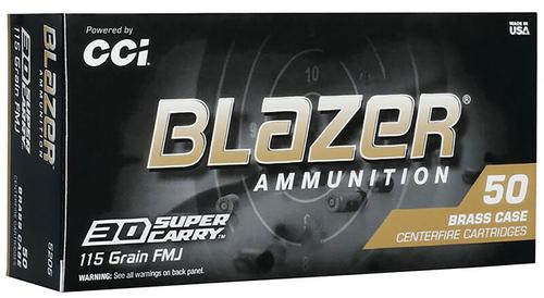 CCI Blazer Brass Pistol Ammunition 5205, 30 Super Carry, Full Metal Jacket Flat Nose (FMJFN), 115 GR, 1150 fps, 50 Rd/bx