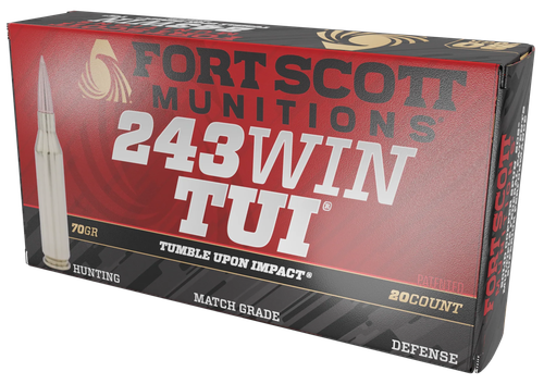 Fort Scott Munitions TUI Rifle Ammunition 243070SCV, 243 Win, Solid Copper Spun, 70 gr, 3590 fps, 20 Rd/Bx