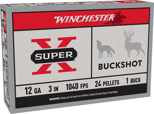 Winchester Super X Buckshot XB1231, 12 Gauge, 3", 24 Pellets, 1040 fps, #1 Buffered Lead Buckshot, 5 Rd/bx
