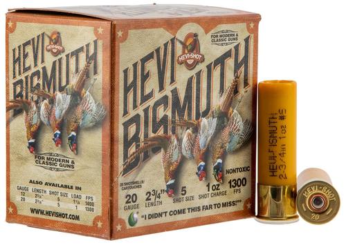 HEVI-Shot Hevi-Bismuth Upland Shotshells HS17715, 20 Gauge, 2-3/4", 1300 fps, #5 Shot, 25 Rds/bx