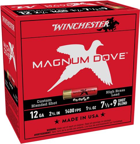 Winchester Magnum Dove Shotgun Shells MP1279, 12 Gauge, 2-3/4", 1-1/4 oz, 1400 fps, #7.5/9 Blended Shot, 25 Rds/Bx