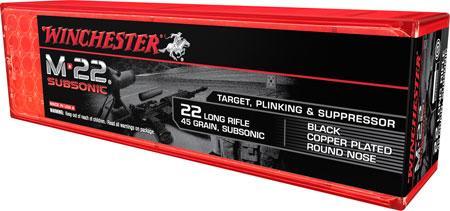 Winchester M-22 Subsonic Rimfire Ammunition S22LRTSUP, 22 Long Rifle (LR), Lead Round Nose, 40 GR, 1090 fps, 100 Rds/Bx