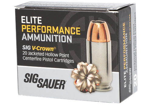 Sig Sauer Elite Performance Pistol Ammunition E40SW2, 40 S&W, JHP V-Crown, 180 GR, 985 fps, 20 Rd/bx