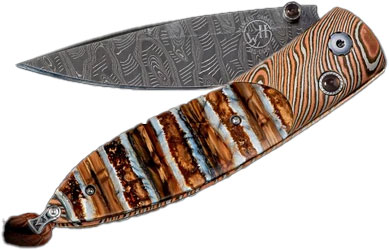 William Henry Monarch Archetype II Folding Knife, Damascus Blade, Mokume Gane and Fossil Mammoth Tooth Handle (B05ARCHETYPEII)