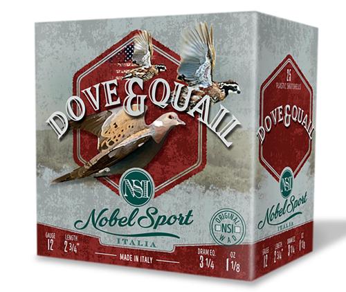 Nobel Sport Dove & Quail Shotshells ANSF128, 12 Gauge, 2-3/4", 1 1/8 oz, 1255 fps, #8 Lead Shot, 25 Rds/box