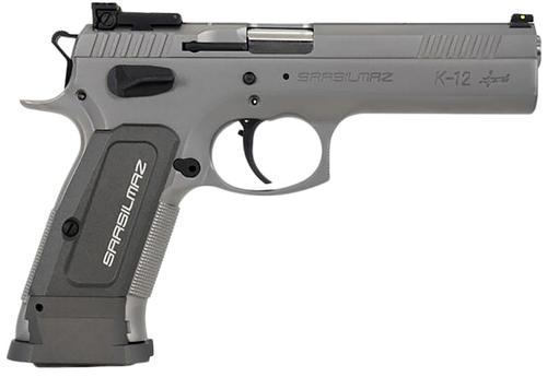 SAR USA K12 Sport Pistol K12STSP, 9mm Luger, 4.70in, Serrated Slide & Gray Polymer Grips, Stainless Steel Finish, 17 Rds