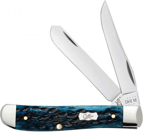 Case Knives Pocket Worn Mediterranean Blue Bone Peach Seed Jig Mini Trapper Knife (51852)