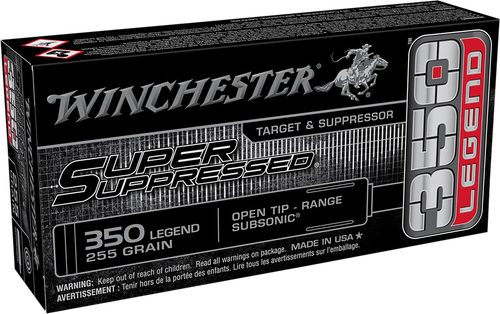 Winchester Super Suppressed Rifle Ammunition SUP350, 350 Legend, Open Tip Range, 255 GR, 1060 fps, 20 Rd/bx