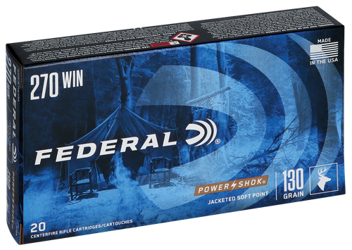 Federal Premium Power Shok Rifle Ammunition 270A, 270 Winchester, Soft Point (SP), 130 GR, 3060 fps, 20 Rd/bx