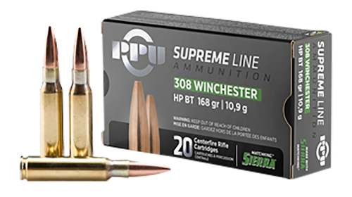 Prvi Partizan Supreme Rifle Ammunition PPMK308, 308 Win, Sierra MatchKing BTHP, 168 gr, 20 Rd/Bx