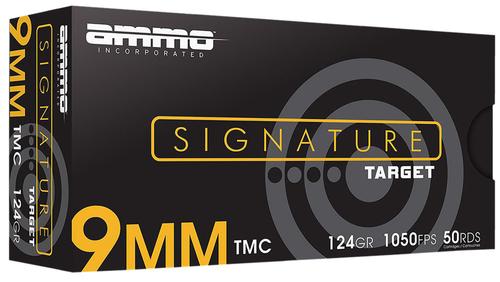 Ammo Inc Signature Pistol Ammunition 9124TMCA50, 9mm Luger, Total Metal Case, 124 gr, 1128 fps, 50 Rd/Bx