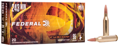 Federal Fusion Rifle Ammunition F243FS1, 243 Winchester, Fusion Ammunition, 95 GR, 2980 fps, 20 Rd/bx