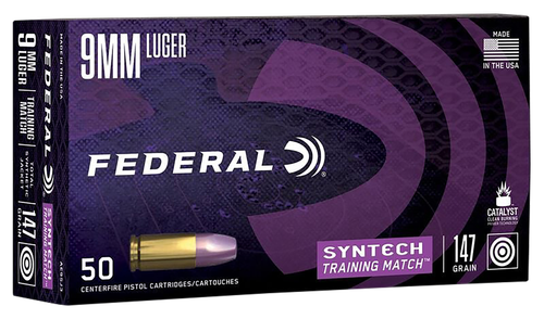 Federal Syntech Training Pistol Ammunition AE9SJ3, 9mm, Total Syntech Jacket (TSJ), 147 gr, 1000 fps, 50 Rd/Bx