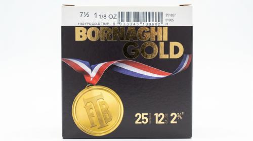 Bornaghi Gold Trap Target Loads, 12 Gauge, 2-3/4", 1 1/8 oz, 1150 fps, #7.5 Shot, 25 Rd/bx