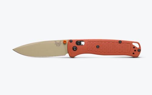 Benchmade Bugout w/ Stainless Steel Plain Edge Drop Point Blade, Rust Orange Grivory Grip (535TN-10)