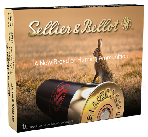 Sellier & Bellot Shotgun Ammuntion V212862U, 12 Gauge, 2-3/4", 12 Pellets, #1 Lead Buckshot, 10 Rd/bx