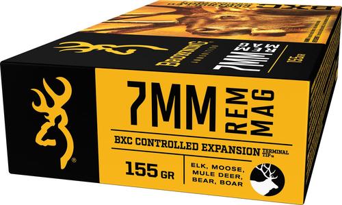 Browning BXC Controlled Expansion Rifle Ammunition B192200071, 7mm Remington Mag, BXC, 155 GR, 2950 fps, 20 Rd/Bx