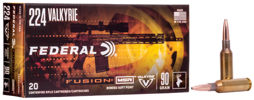 Federal Fusion Rifle Ammunition F224VLKMSR1, 224 Valkyrie, Fusion MSR, 90 GR, 20 Rds/Bx