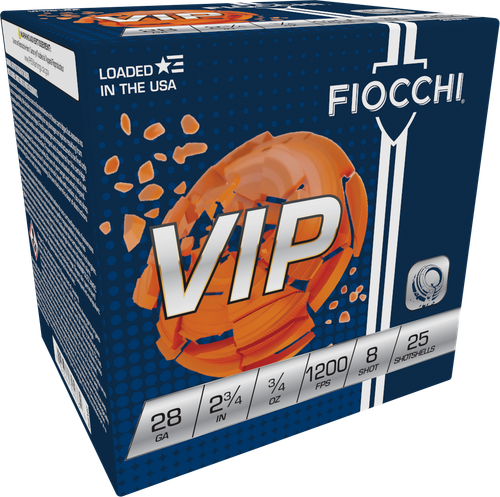 Fiocchi Premium Target 28VIP8, 28 Gauge, 2-3/4", 3/4 oz, 1200 fps, #8 Lead Shot, 25 Rds/Bx