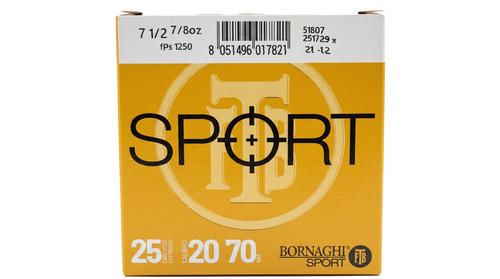 Bornaghi Sport Target Loads, 20 Gauge, 2-3/4", 7/8 oz, 1250 fps, #7.5 Shot, 25 Rd/bx