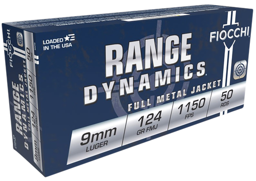 Fiocchi Shooting Dynamics Pistol Ammunition 9APB, 9mm, Full Metal Jacket (FMJ), 124 GR, 1180 fps, 50 Rd/bx