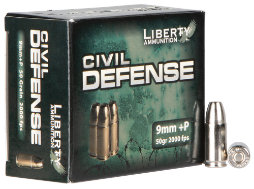 Liberty Civil Defense Pistol Ammunition LACD09014, 9mm +P, Hollow Point, 50 GR, 2000 fps 20 Rd/bx