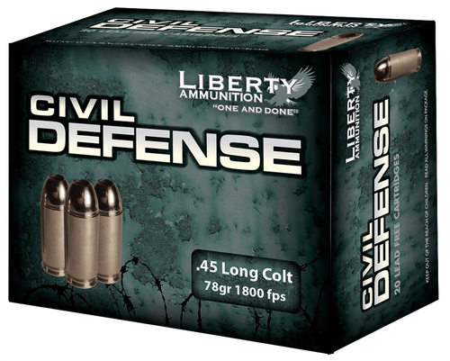 Liberty Civil Defense Ammunition LACD45031, 45 Long Colt, Hollow Point, 78 GR, 1800 fps, 20 Rd/bx