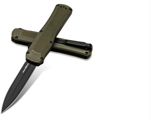 Benchmade Autocrat Out-The-Front Automatic Knife w/Black Coated Stainless Double Edge Spear Point Blade, Green (3400BK-1)