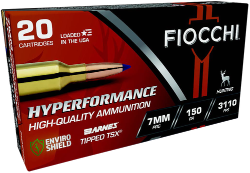 Fiocchi Hyperformance Rifle Ammunition 7PRCTT, 7mm PRC, Barnes Tipped TSX, 150 gr, 3110 fps, 20 Rd/Bx