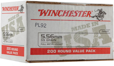 Winchester USA Rifle Ammunition WM193200, 5.56mm NATO, Full Metal Jacket (FMJ), 55 GR, 3180 fps, 200 Rd/bx