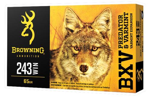 Browning BXV Predator and Varmint Rifle Ammunition B192302431, 243 Winchester, BXV, 65 GR, 3400 fps, 20 Rd/Bx