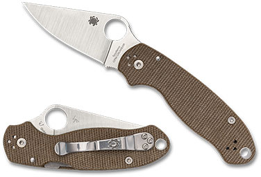 Spyderco Para 3 Folding Knife, Plain Edge, Brown Canvas (C223MPCW)