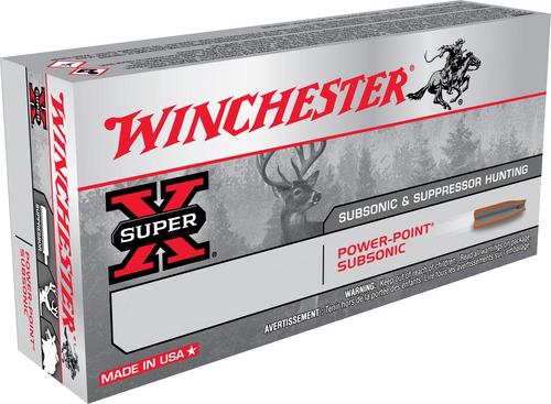Winchester Super-X Centerfire Rifle Ammunition X308SUBX, 308 Winchester, Hollow Point SubSonic, 185 GR, 1060 fps, 20 Rd/Bx