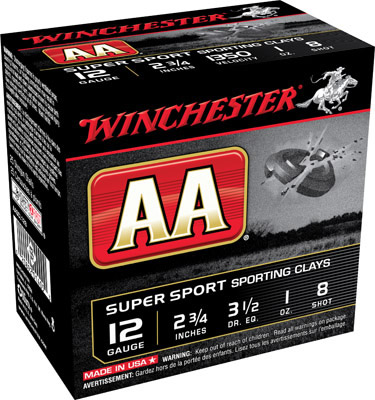 Winchester AA SuperSport Sporting Clays AASCL128, 12 Gauge, 2-3/4", 1 oz, 1350 fps, #8 Lead Shot, 25 Rds/Bx