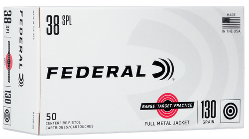 Federal Range Target Practice Handgun Ammunition RTP38130, 38 Special, Full Metal Jacket, 130 Gr, 890 fps, 50 Rd/bx