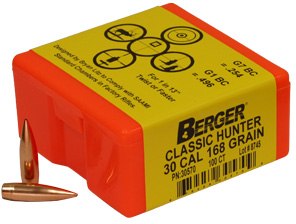 Berger Hunting Bullets 30 Caliber, .308 Diameter, 168 Grain, Match Grade Classic Hunter, 100 Per Box (30570), Not Loaded