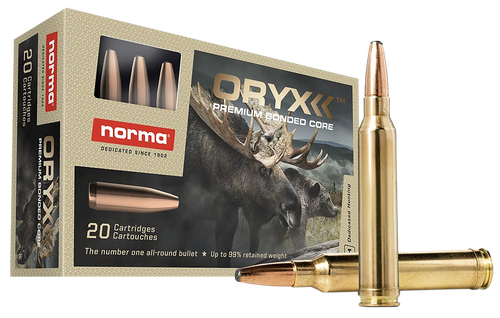Norma Oryx Rifle Ammunition 20157342, 22-250 Rem, 55 gr, 3608 fps, 20 Rd/Bx
