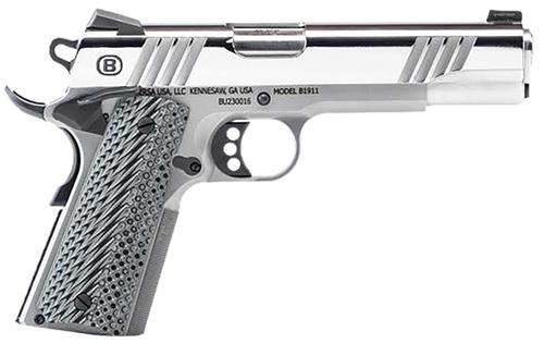Bersa B1911 SAO Pistol B19117050PMBG, 45 ACP, 5", Gray VZ Grips, Stainless Mirror Finish, 8 Rds