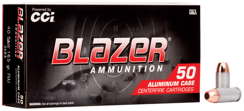 CCI Blazer Aluminum Case Handgun Ammunition 3589, 40 S&W, Full Metal Jacket (FMJ), 165 GR, 1100 fps, 50 Rd/bx