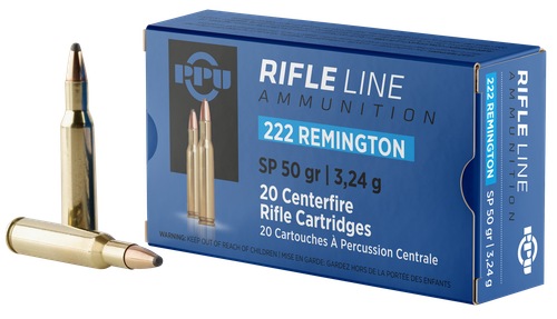 Prvi Partizan Rifle Ammunition PP222, 222 Rem, Soft Point, 50 gr, 1655 ft lbs, 20 Rd/Bx