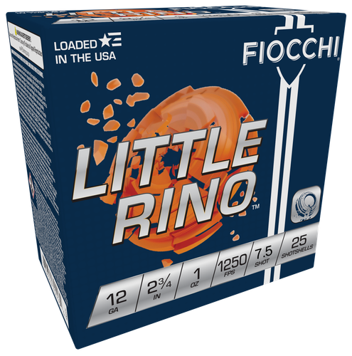 Fiocchi Exacta Target Little Rhino Shotshells 12TX75, 12 Gauge, 2-3/4", 1 oz, 1250 fps, #7.5 Lead Shot, 25 Rds/Bx