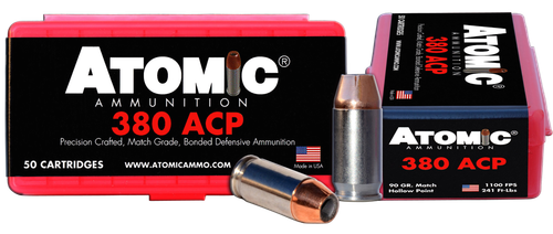 Atomic Pistol Ammunition 00414, 380 ACP, HP, 90 GR, 1100 fps, 50 Rds/Bx