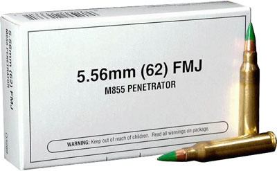 Winchester USA Rifle Ammunition Q3269, 5.56 Nato, Steel Core FMJ, 62 GR, 3020 fps, 20 Rd/bx