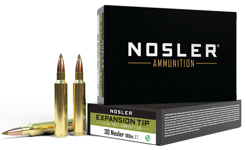 Nosler E-Tip Rifle Ammunition 40330, 30 Nosler, E-Tip Lead-Free, 180 gr, 3100 fps, 20 Rd/Bx