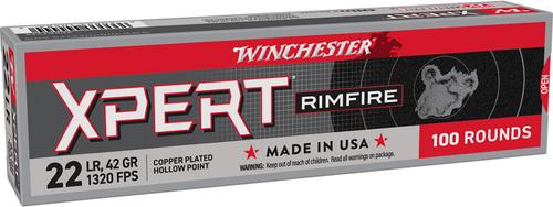 Winchester Xpert Rimfire Ammunition XPERT22X, 22 LR, Copper Plated Hollow Point, 42 gr, 1320 fps, 100 Rds/Bx