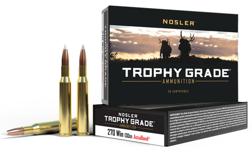 Nosler Trophy Grade Rifle Ammunition 60025, 270 Winchester, AccuBond, 130 GR, 3075 fps, 20 Rd/bx